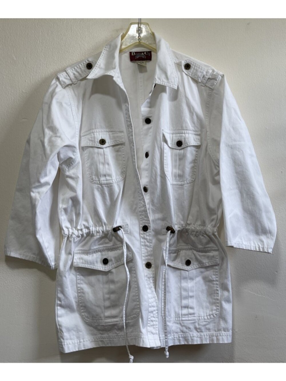 Y2K DENIM & CO. Utility Jacket Size Medium White Button Up Pockets Safari Stye